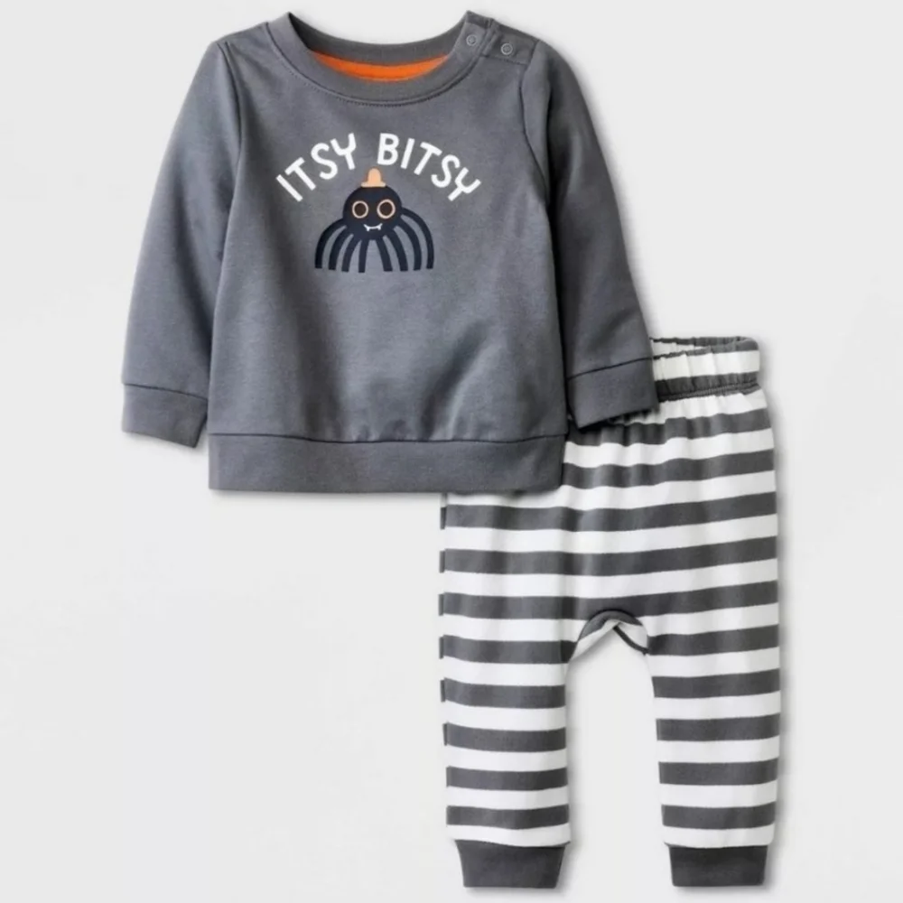 NWT Cat & Jack Baby 0-3M Itsy Bitsy Sweatshirt & Jogger Pants Set Halloween New
